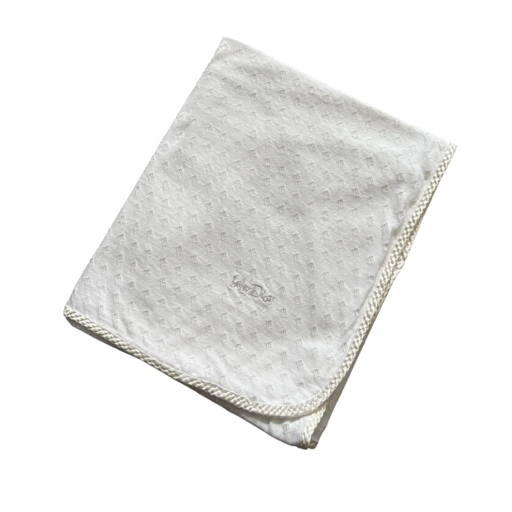 Vintage Baby Dior Receiving Blanket Diamond Unisex Spellout Cotton Satin Trim